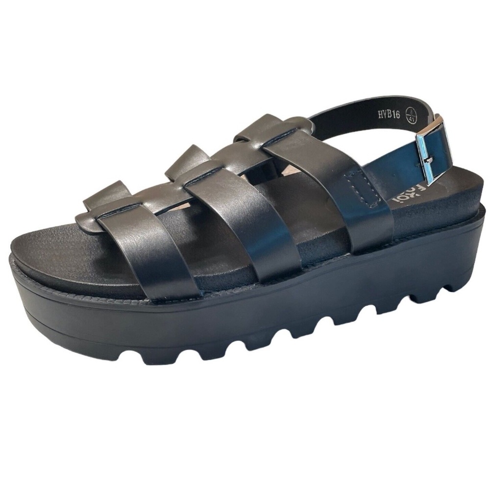 Koi‎ Womens Black Strappy Chunky Heel Sandals Size 9